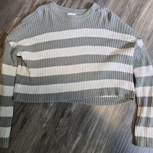 Pink Rose Gray and White Striped Blouse
